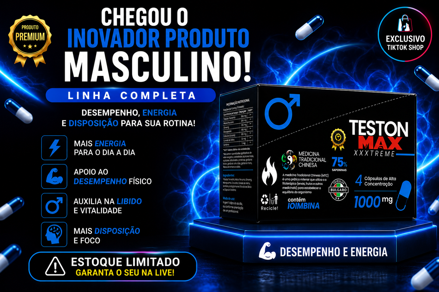 Banner Teston Max XXXTREME masculino - desempenho e energia